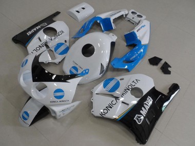 Cheap 1990-1998 Honda CBR250RR MC22 Motorcycle Fairings - White Blue Glossy Black Konica Minolta
