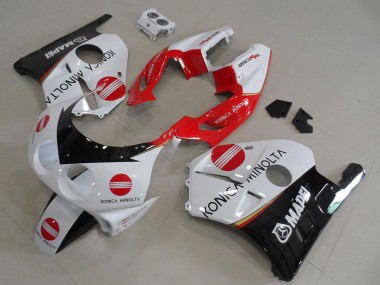 Cheap 1990-1998 Honda CBR250RR MC22 Motorcycle Fairings - White Red Glossy Black Konica Minolta