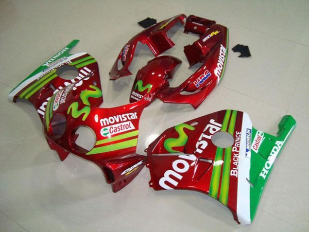 1990-1998 Honda CBR250RR MC22 Motorcycle Fairings - Red White Green MoviStar