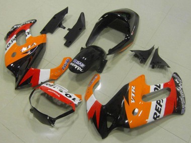 Cheap 1997-2005 Honda VTR1000F Motorcycle Fairings - Orange White Red Glossy Black Repsol