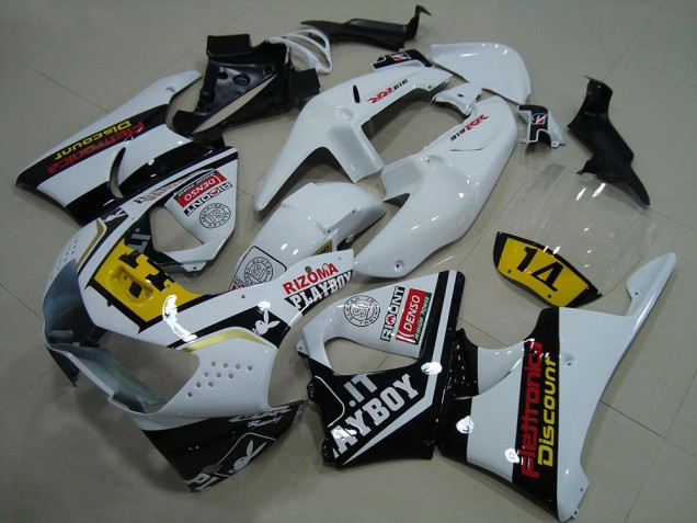 1998-1999 Honda CBR900RR 919 Motorcycle Fairings - White Yellow Glossy Black Playboy 14