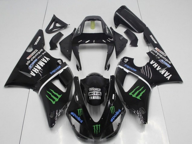 1998-1999 Yamaha YZF R1 Motorcycle Fairings - Glossy Black Blue Green Motul Monster Drink