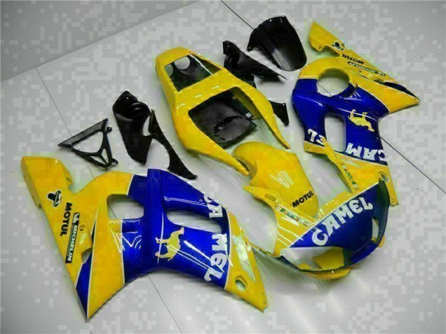 1998-2002 Yamaha YZF R6 Motorcycle Fairings - Yellow Blue White Camel Motul