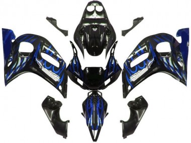Cheap 1998-2002 Yamaha YZF 600 R6 Motorcycle Fairings - Glossy Black Blue Flame