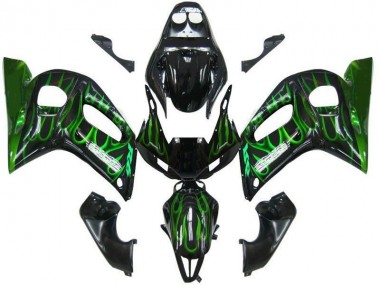 Cheap 1998-2002 Yamaha YZF 600 R6 Motorcycle Fairings - Glossy Black Green Flame