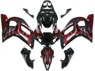 Cheap 1998-2002 Yamaha YZF 600 R6 Motorcycle Fairings - Glossy Black Red Flame