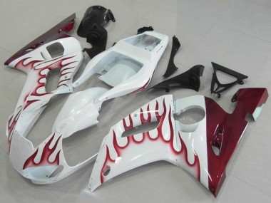 Cheap 1998-2002 Yamaha YZF R6 Motorcycle Fairings - White Red Flame