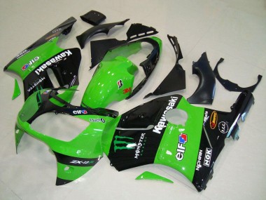 Cheap 2000-2001 Kawasaki ZX12R Motorcycle Fairings - Green Glossy Black Elf Touch4 Monster