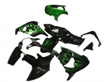 Cheap 2000-2001 Kawasaki ZX9R Motorcycle Fairings - Glossy Black Green Flame