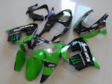 Cheap 2000-2001 Kawasaki ZX9R Motorcycle Fairings - Glossy Black Green Monster
