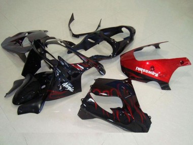 Cheap 2000-2001 Kawasaki ZX9R Motorcycle Fairing - Glossy Black Red Flame