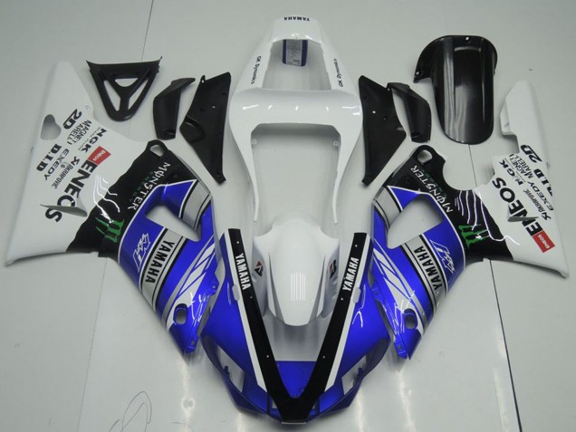 2000-2001 Yamaha YZF R1 Motorcycle Fairings - White Blue Black ENEOS Monster