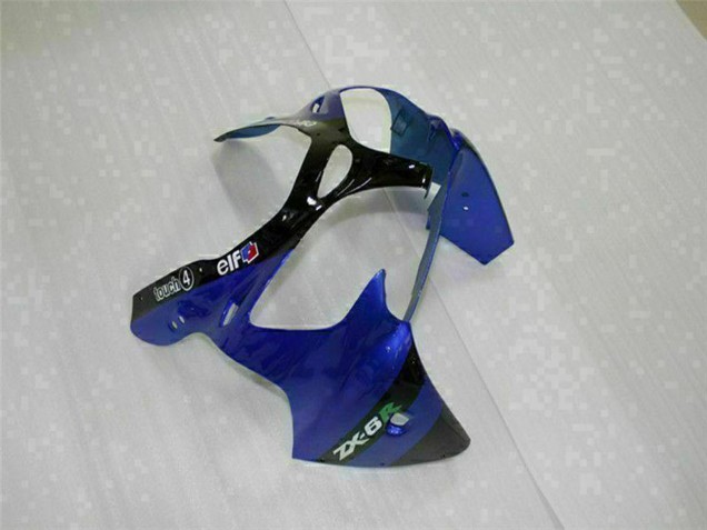 2000-2002 Kawasaki ZX6R Motorcycle Fairings - Blue Glossy Black Elf Bridgestone