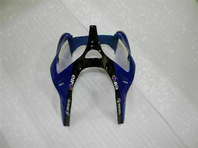 2000-2002 Kawasaki ZX6R Motorcycle Fairings - Blue Glossy Black Elf Bridgestone