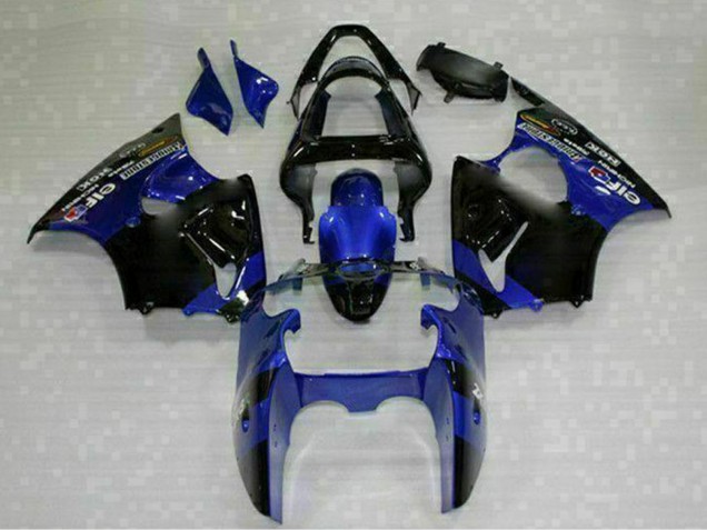 2000-2002 Kawasaki ZX6R Motorcycle Fairings - Blue Glossy Black Elf Bridgestone