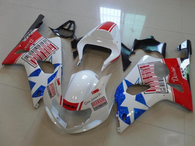 2000-2002 Suzuki GSXR 1000 Motorcycle Fairings - White Red Blue Star