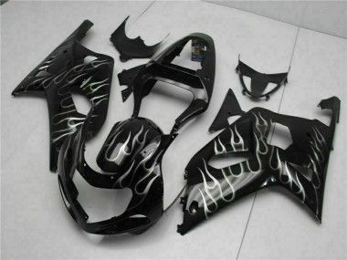 Cheap 2001-2003 Suzuki GSXR 600/750 Motorcycle Fairings - Glossy Black Silver Flame