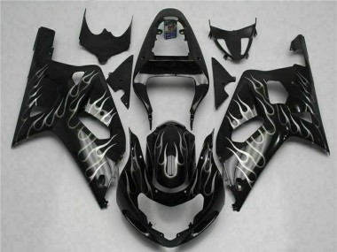 Cheap 2001-2003 Suzuki GSXR 600/750 Motorcycle Fairings - Glossy Black Silver Flame