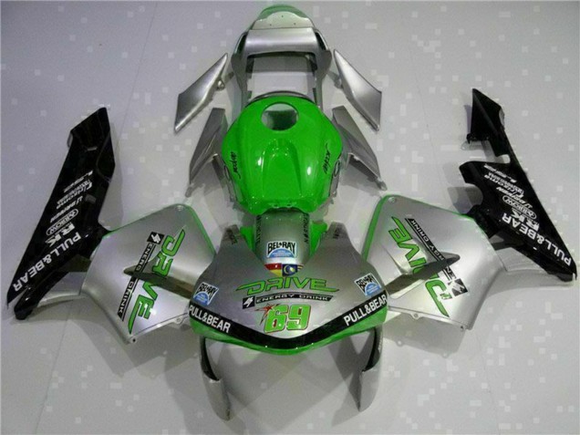 2003-2004 Honda CBR600RR Motorcycle Fairing - Silver Green Glossy Black