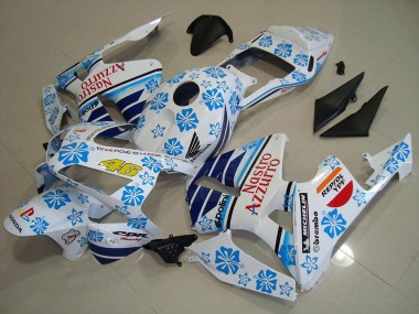 Cheap 2003-2004 Honda CBR600RR Motorcycle Fairings - White Blue Red Nastro Azzurro
