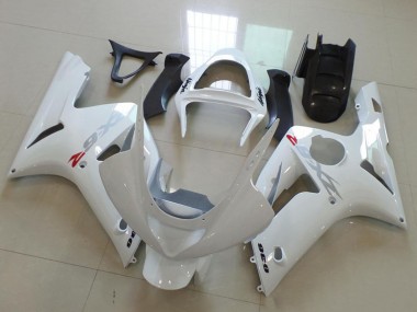 Cheap 2003-2004 Kawasaki ZX6R Motorcycle Fairings - White with Silver Decals