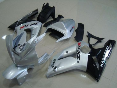Cheap 2003-2004 Kawasaki ZX6R Motorcycle Fairings - Silver Glossy Black