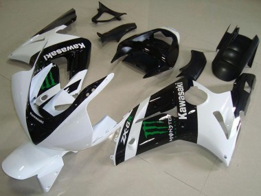 Cheap 2003-2004 Kawasaki ZX6R Motorcycle Fairings - White Glossy Black Green Monster