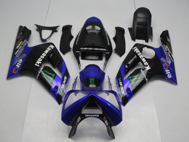 Cheap 2003-2004 Kawasaki ZX6R Motorcycle Fairings - Glossy Black Blue Green Monster