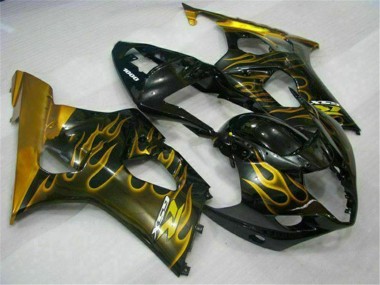 Cheap 2003-2004 Suzuki GSXR 1000 Motorcycle Fairings - Glossy Black Gold Flame