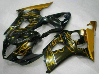 Cheap 2003-2004 Suzuki GSXR 1000 Motorcycle Fairings - Glossy Black Gold Flame