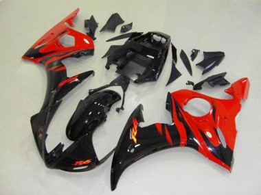 Cheap 2003-2004 Yamaha YZF R6 Motorcycle Fairings - Glossy Black Red Flame
