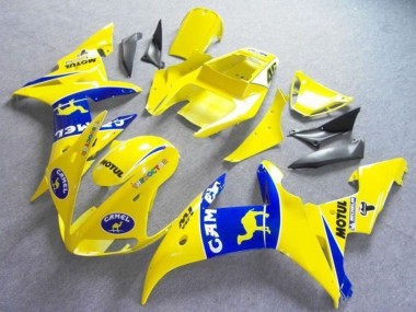 Cheap 2003-2004 Yamaha YZF R6 Motorcycle Fairings - Yellow Blue Camel Motul