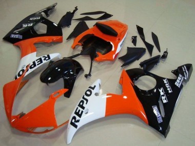 Cheap 2003-2004 Yamaha YZF R6 Motorcycle Fairing - Orange White Glossy Black Repsol