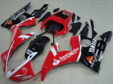 Cheap 2003-2004 Yamaha YZF R6 Motorcycle Fairings - Red White Glossy Black Santander Motul