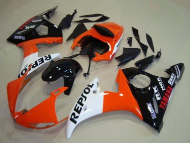 Cheap 2003-2004 Yamaha YZF R6 Motorcycle Fairings - Orange White Glossy Black Repsol