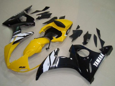 Cheap 2003-2004 Yamaha YZF R6 Motorcycle Fairings - Yellow White Glossy Black