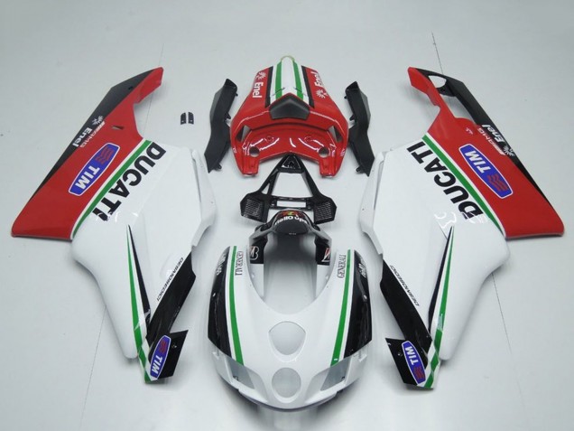 2005-2006 Ducati 749 999 Motorcycle Fairings - White Red Green Glossy Black Enel Generali Tim