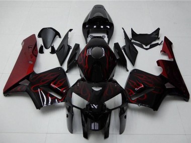 Cheap 2005-2006 Honda CBR600RR Motorcycle Fairing Kits - Glossy Black Red Flame
