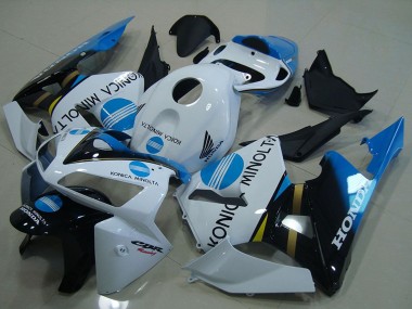 Cheap 2005-2006 Honda CBR600RR Motorcycle Fairings - White Blue Glossy Black Konica Minolta