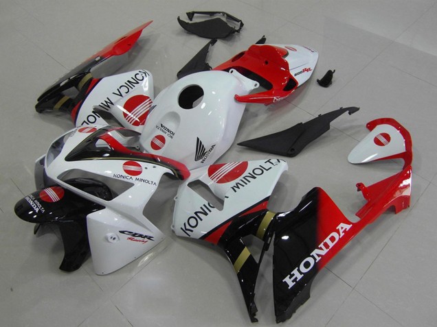 2005-2006 Honda CBR600RR Motorcycle Fairings - White Red Glossy Black Konica Minolta