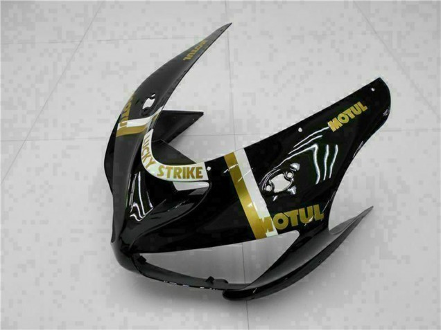 2005-2006 Kawasaki ZX6R Motorcycle Fairings - Glossy Black White Gold Lucky Strike