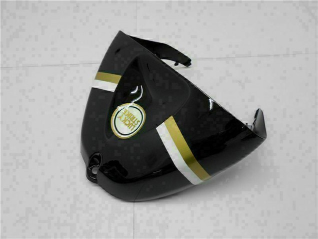 2005-2006 Kawasaki ZX6R Motorcycle Fairings - Glossy Black White Gold Lucky Strike