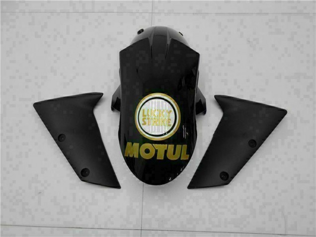 2005-2006 Kawasaki ZX6R Motorcycle Fairings - Glossy Black White Gold Lucky Strike
