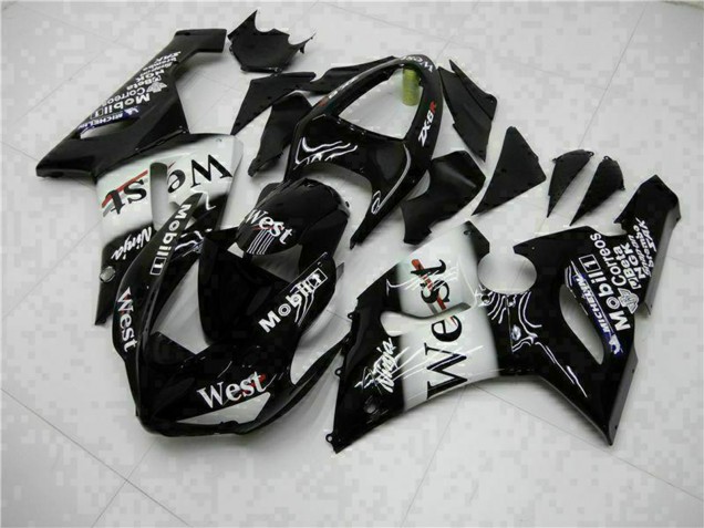 2005-2006 Kawasaki ZX6R Motorcycle Fairings - Glossy Black White West