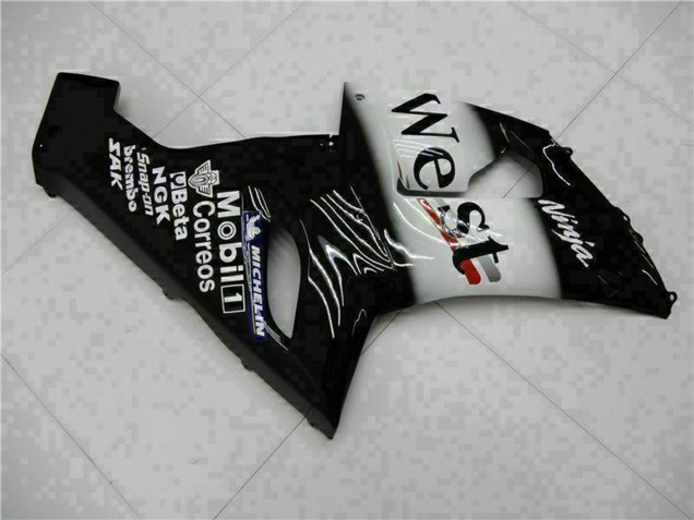 2005-2006 Kawasaki ZX6R Motorcycle Fairings - Glossy Black White West