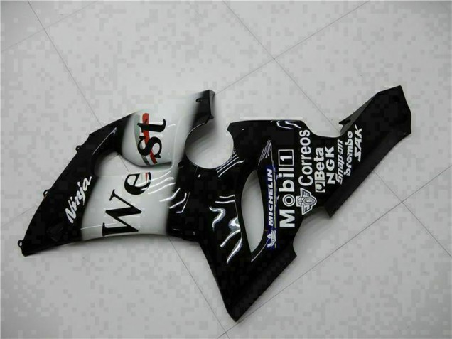 2005-2006 Kawasaki ZX6R Motorcycle Fairings - Glossy Black White West
