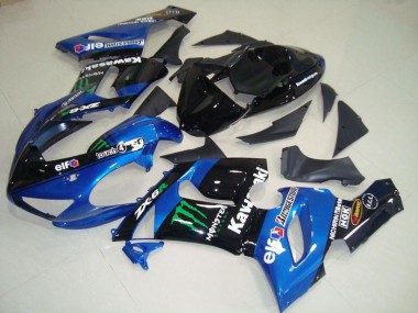 Cheap 2005-2006 Kawasaki ZX6R Motorcycle Fairings - Blue Glossy Black Green Monster