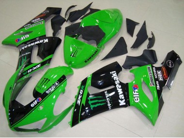 Cheap 2005-2006 Kawasaki ZX6R Motorcycle Fairings - Green Glossy Black Elf Monster