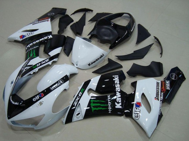 2005-2006 Kawasaki ZX6R Motorcycle Fairings - White Glossy Black Green Monster
