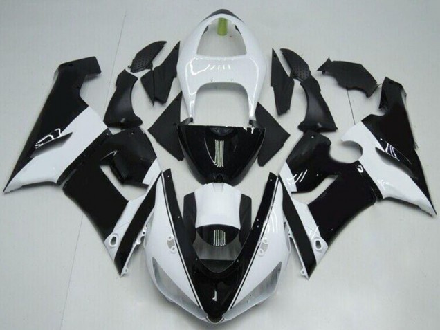 2005-2006 Kawasaki ZX6R Motorcycle Fairings - White Glossy Black